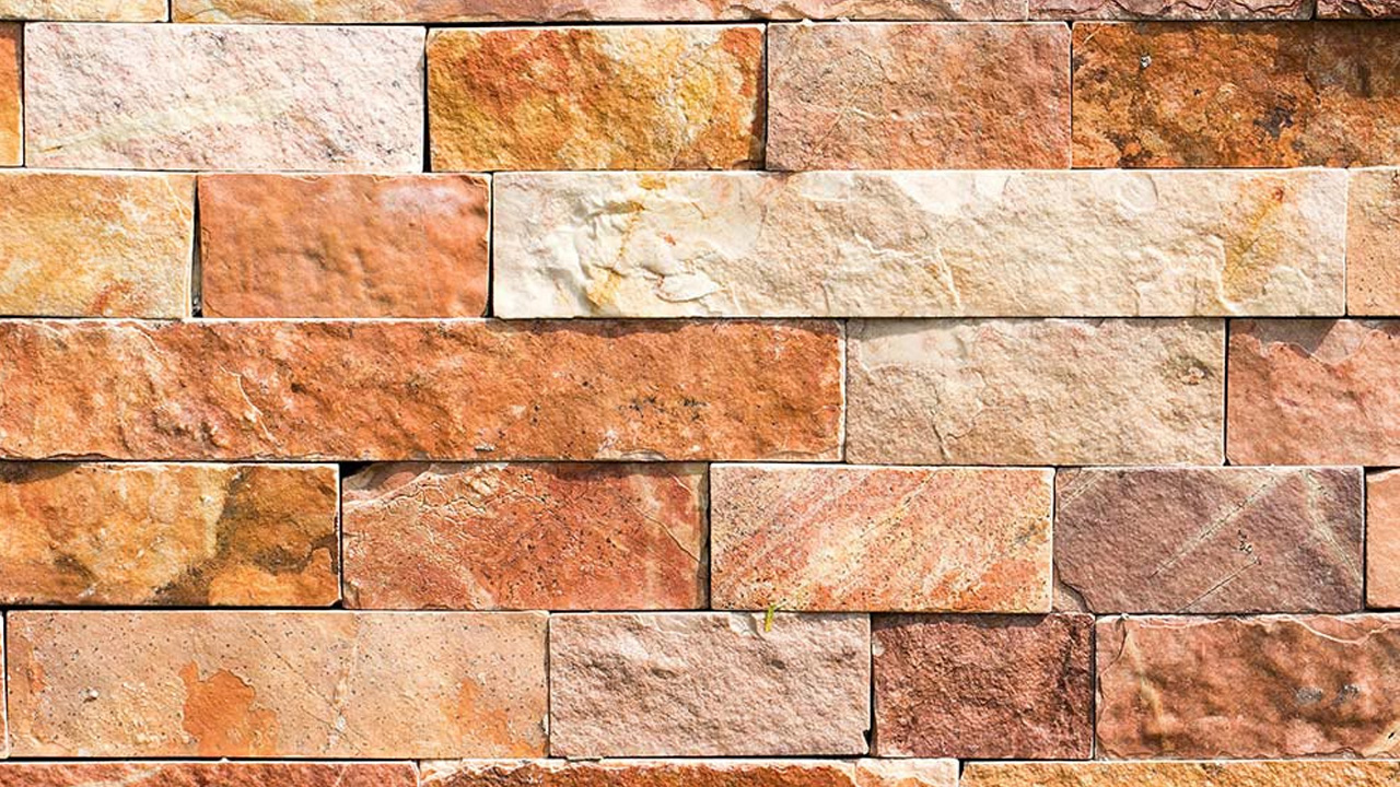 Piedra natural Roja Tlayula. Color rojo, naranja y blanco. Listones 2 cm x largos libres