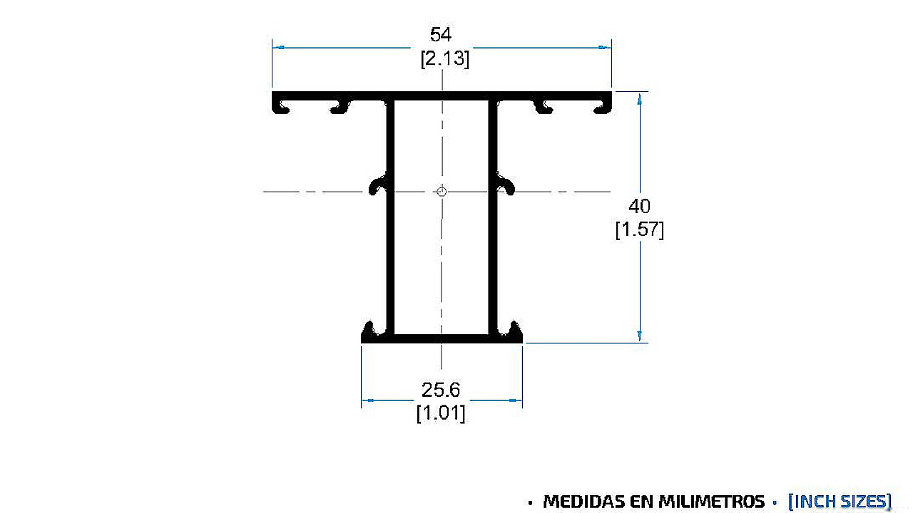 Serie 1400, perfil 1400 Pilastra Lisa Ventana/Hoja Apertura Exterior