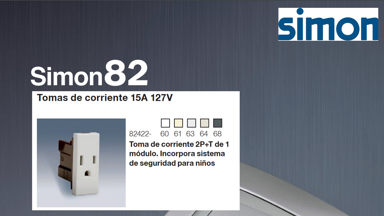 SIMON 82 cve 82422-color Contacto sencillo 2P+T 1 módulo, varios colores. 