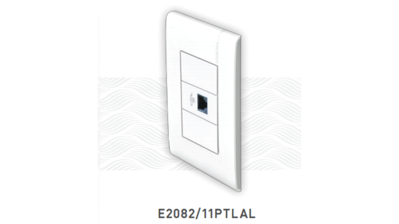 Placa blanca con toma de teléfono RJ11 de 4 hilos Bticino Modus PRO E2082/11PTLAL lateral luna