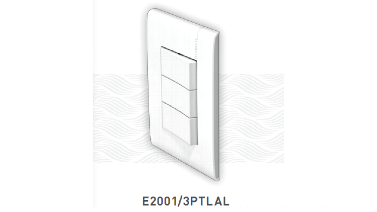 Placa blanca con 3 apagadores sencillos Btcino Modus PRO E2001/3PTLAL con lateral Luna