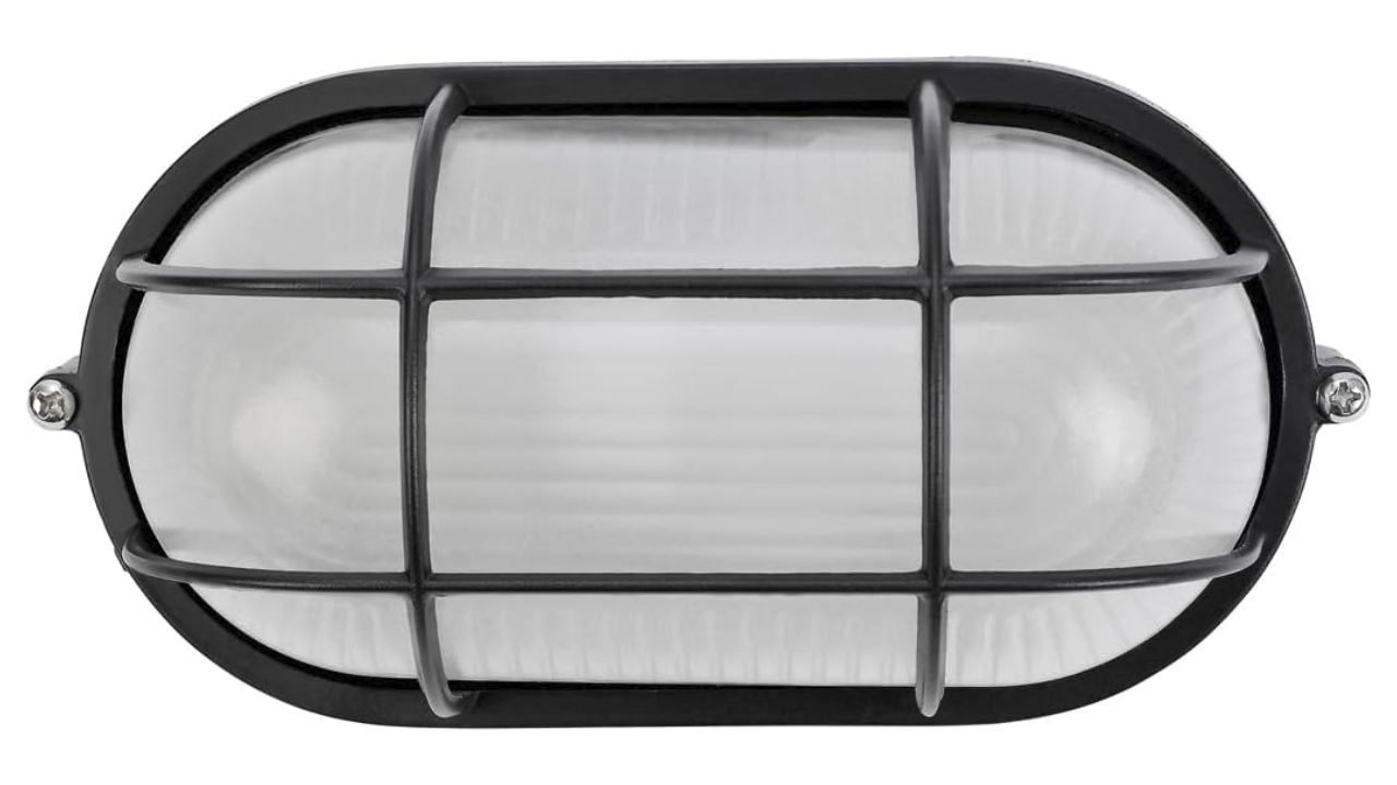 Luminario ovalado CALUX 5031 aluminio tipo industrial con protección de domo de cristal E27