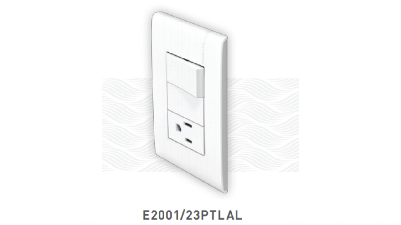 Placa con 1 apagador sencillo y un contacto 2P Modus PRO E2001/23PTLAL lateral Luna