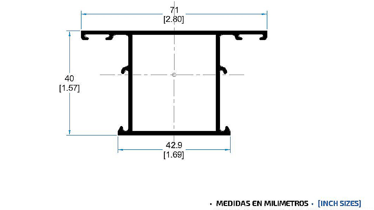 Serie 1400, perfil 1405 Pilastra Lisa Puerta/Hoja Apertura Exterior